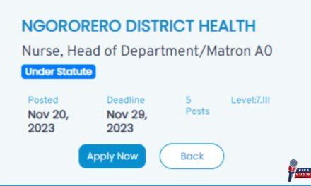 Job: Nurse, Head of Department/Matron A0 at NGORORERO DISTRICT HEALTH